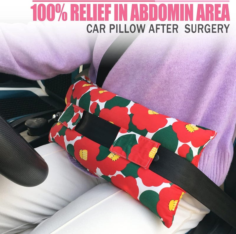 HapiPoppy Hysterectomy Pillow Abdominal Post Surgery Pillows with Pocket Comfort for Ice Heat Packs Tummy Tuck Belly Incision Recovery Seatbelt Gifts Women Patients Red Flower - Image 2